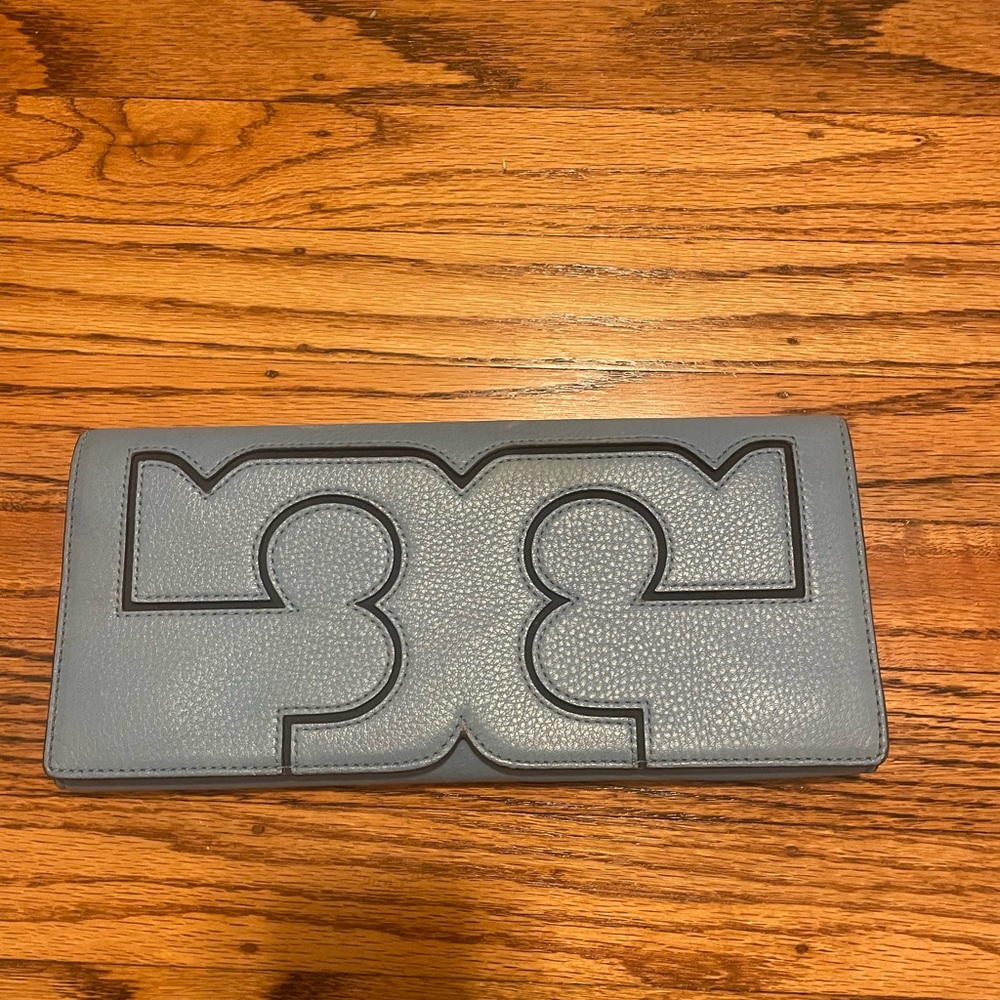 Tory Burch serif leather Blue Montego clutch